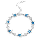 Charm Summer Dolphin Turtle Bracelet  Blue Opal Silver Color Hand Chain Beach Jewelry Bracelet Femme Bijoux