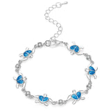 Charm Summer Dolphin Turtle Bracelet  Blue Opal Silver Color Hand Chain Beach Jewelry Bracelet Femme Bijoux
